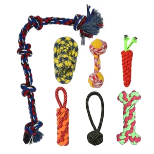 5 knot dog toy | Rope slipper toy | Rope Dumbbell | Rope Chew Carrot | Rope Dummy toy | rope handle ball | Rope Bone | Dog Toy Combo Pack of 7